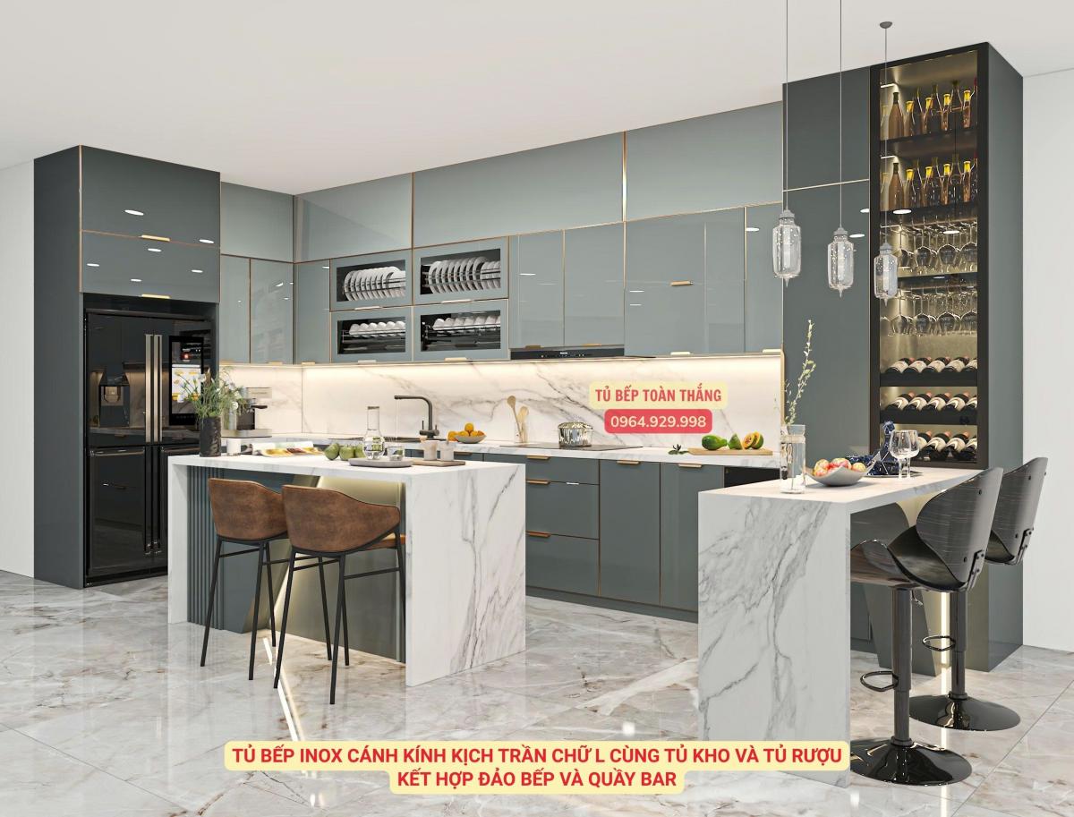 Ảnh 3D tủ bếp inox cánh kính