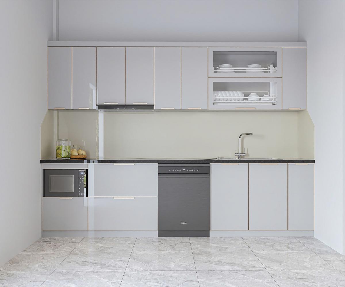 tủ bếp inox cánh kính