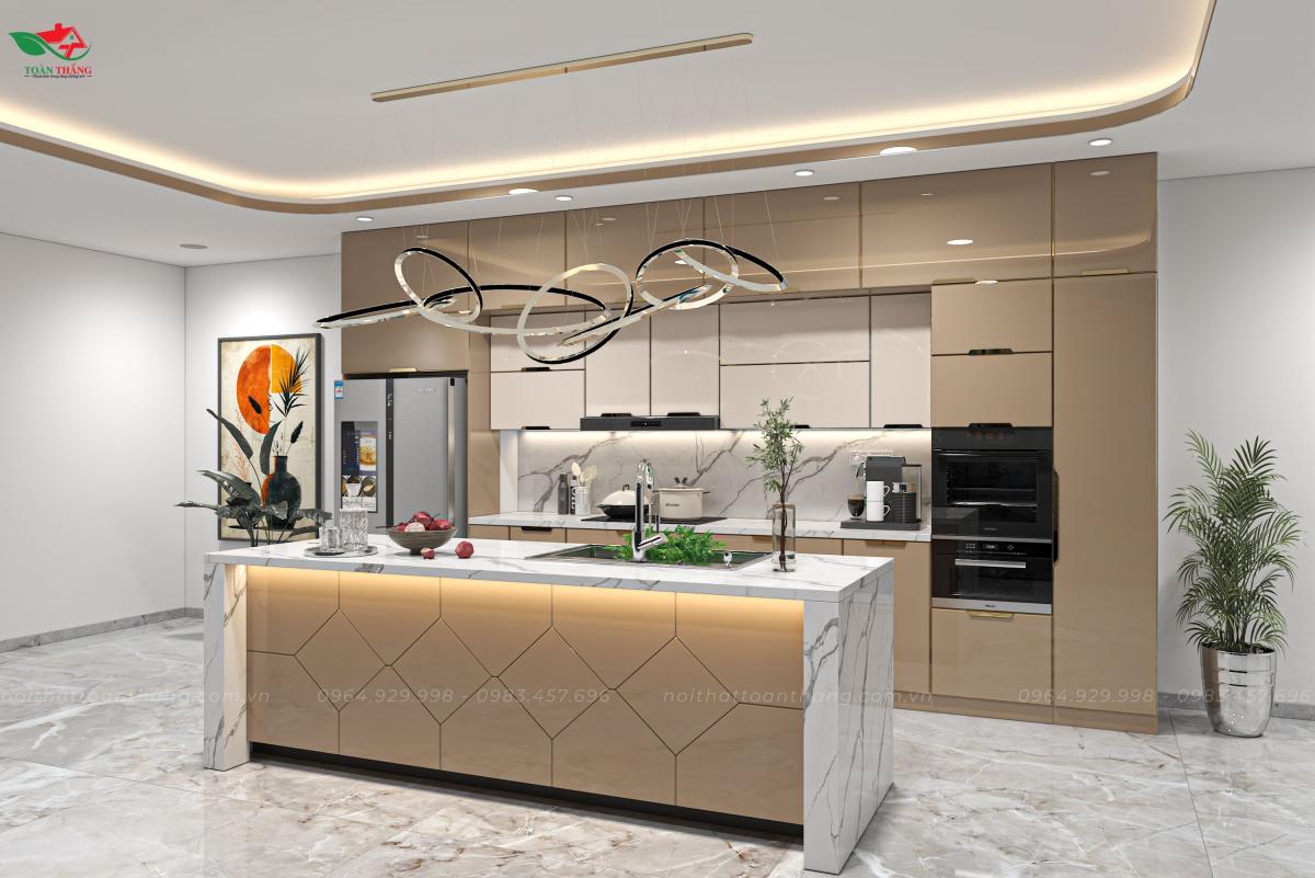 tối ưu tủ bếp inox cánh kính
