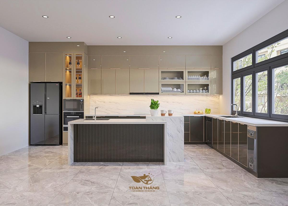 tủ bếp inox cánh kính