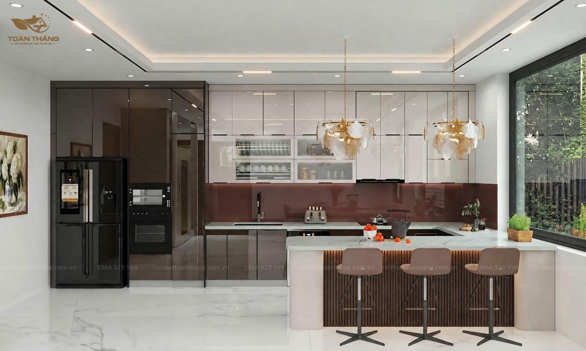 tủ bếp inox cánh kính
