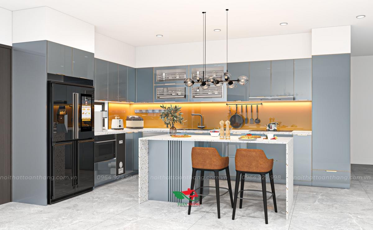 tủ bếp inox cánh kính