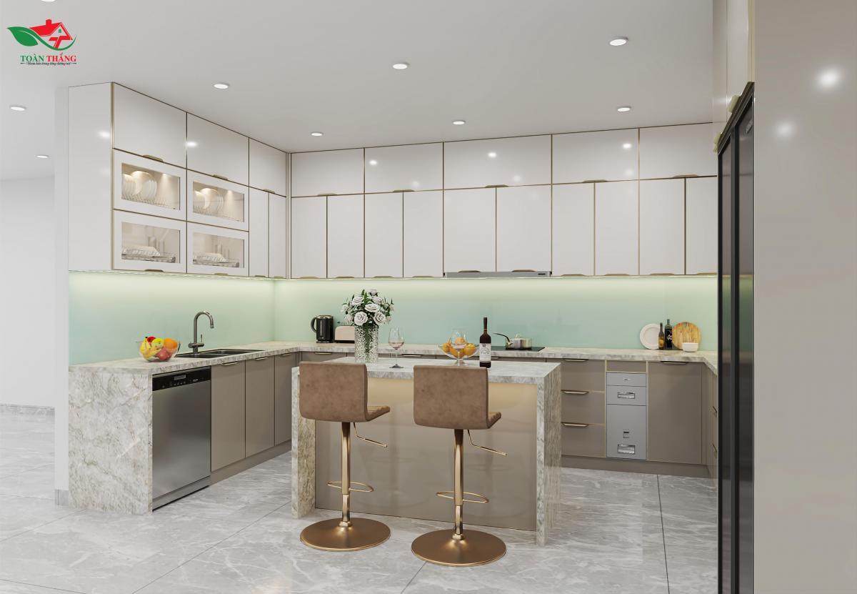 tủ bếp inox cánh kính