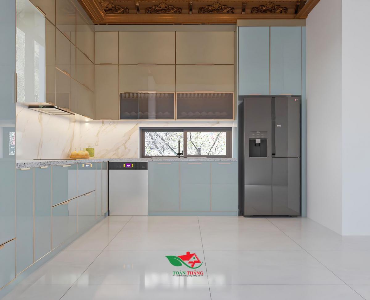 tủ bếp inox cánh kính