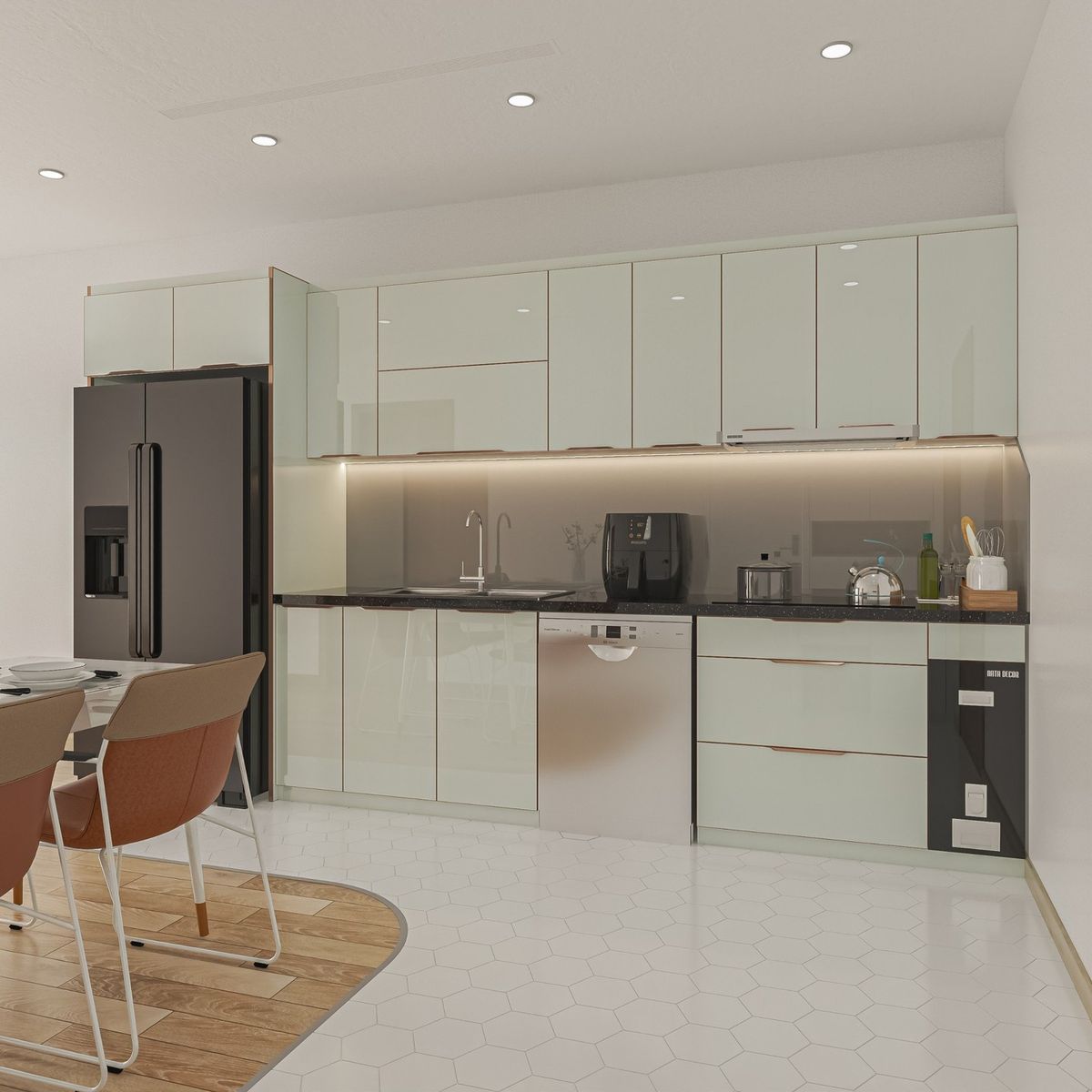 tủ bếp inox cánh kính