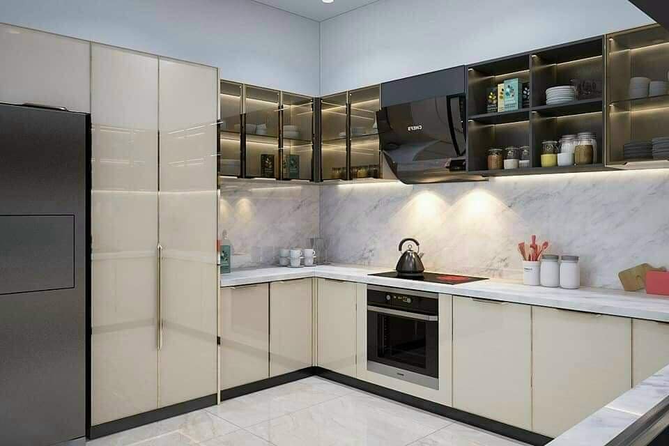 tủ bếp inox cánh kính chữ L tủ bếp inox cánh kính chữ L