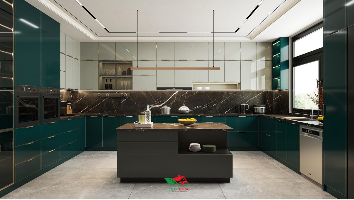 tủ bếp inox cánh kính