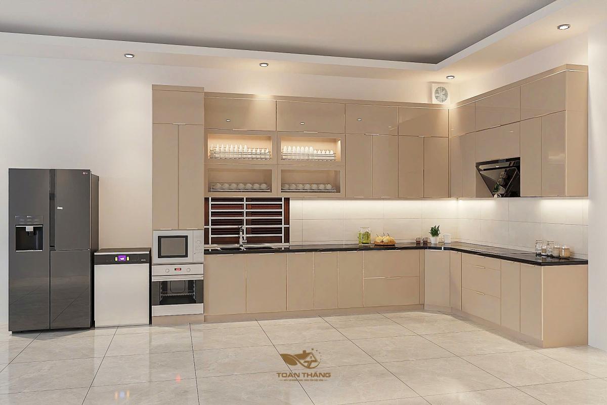 tủ bếp inox cánh kính