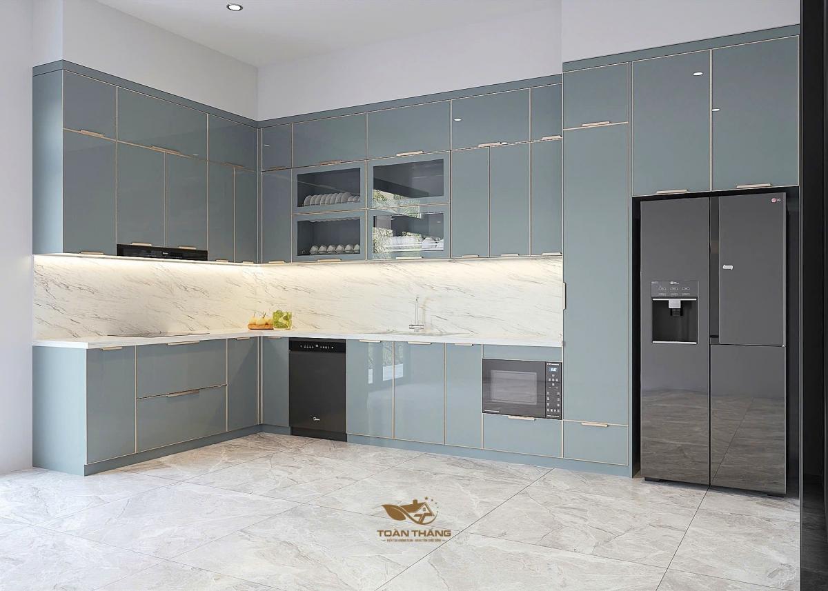 tủ bếp inox cánh kính