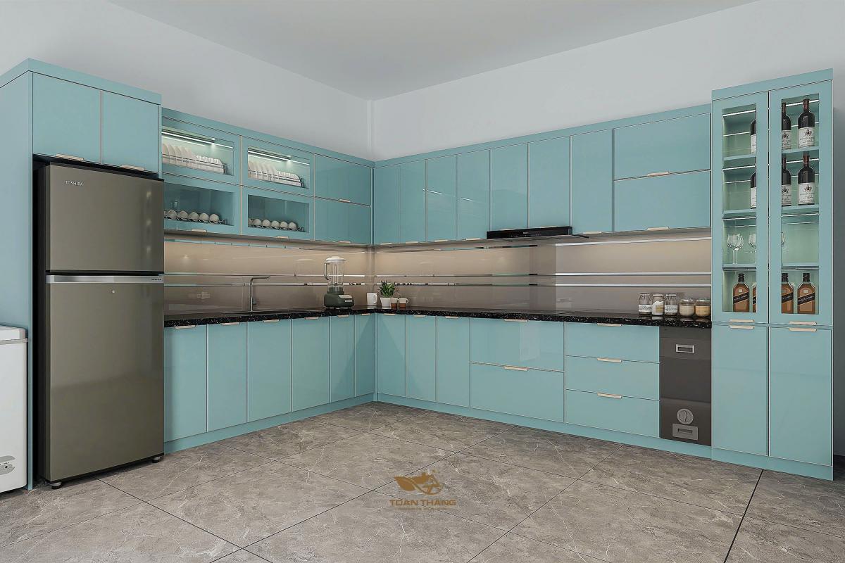 tủ bếp inox cánh kính