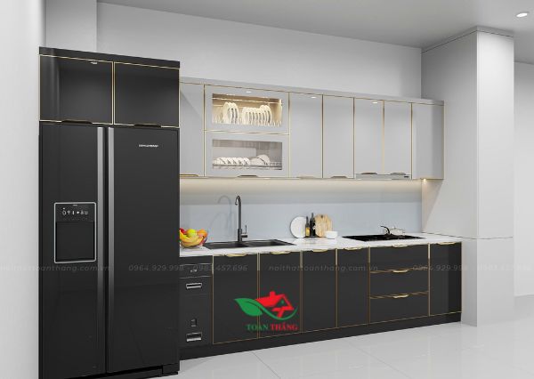 tủ bếp inox cánh kính