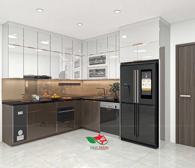 tủ bếp inox cánh kính