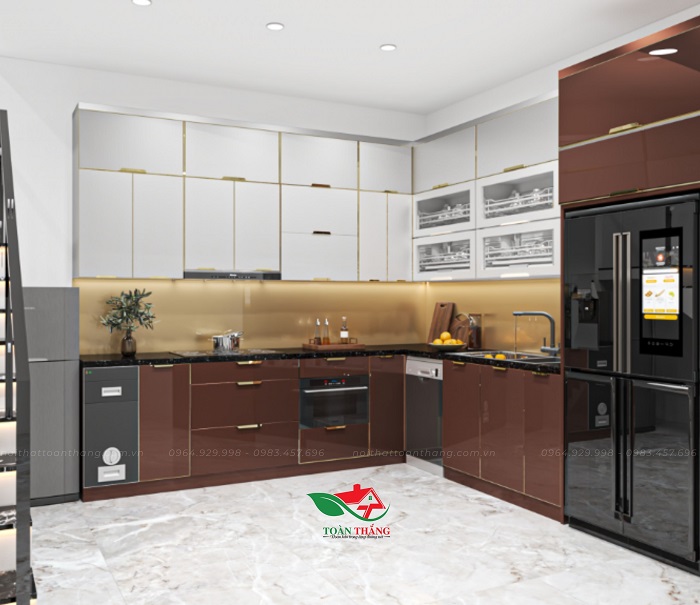 tủ bếp inox cánh kính