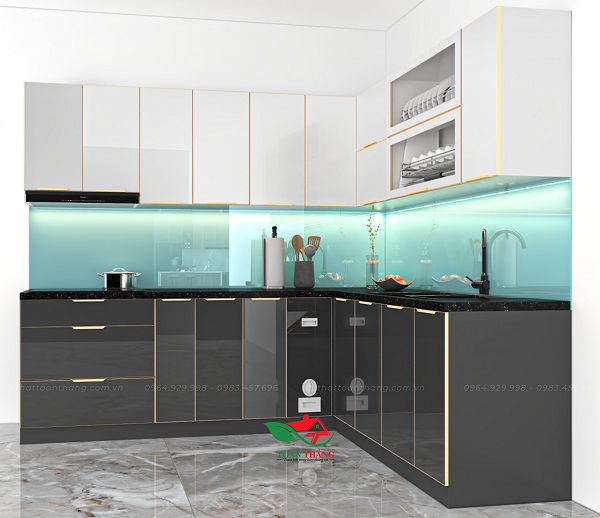 tủ bếp inox cánh kính