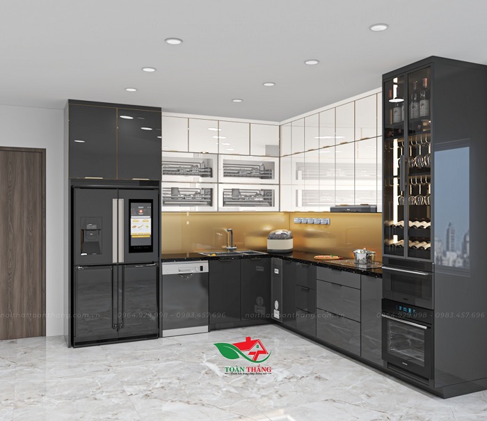 tủ bếp inox cánh kính 