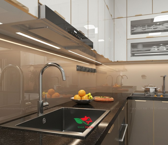 tủ bếp inox cánh kính