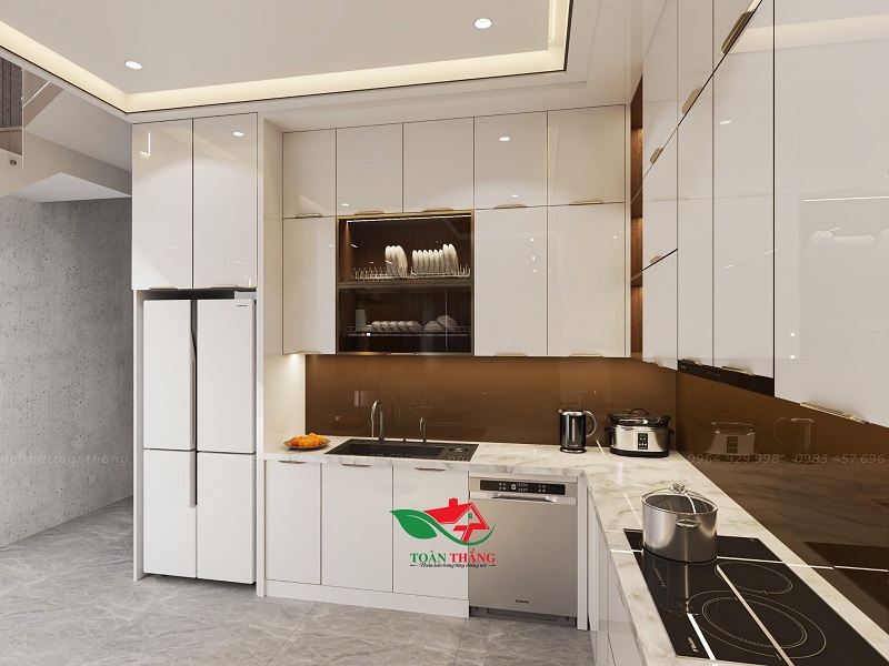 tủ bếp inox cánh kính