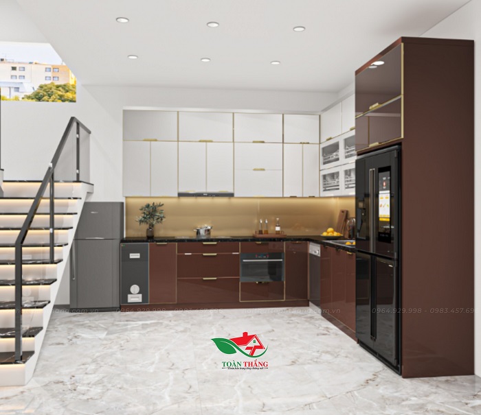 tủ bếp inox cánh kính