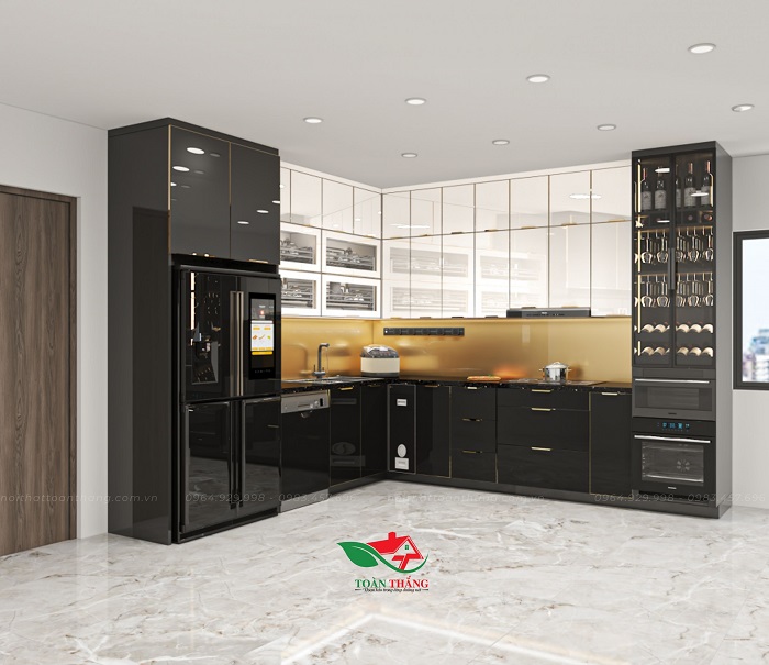 tủ bếp inox cánh kính 
