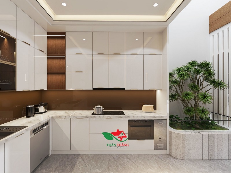 tủ bếp inox cánh kính