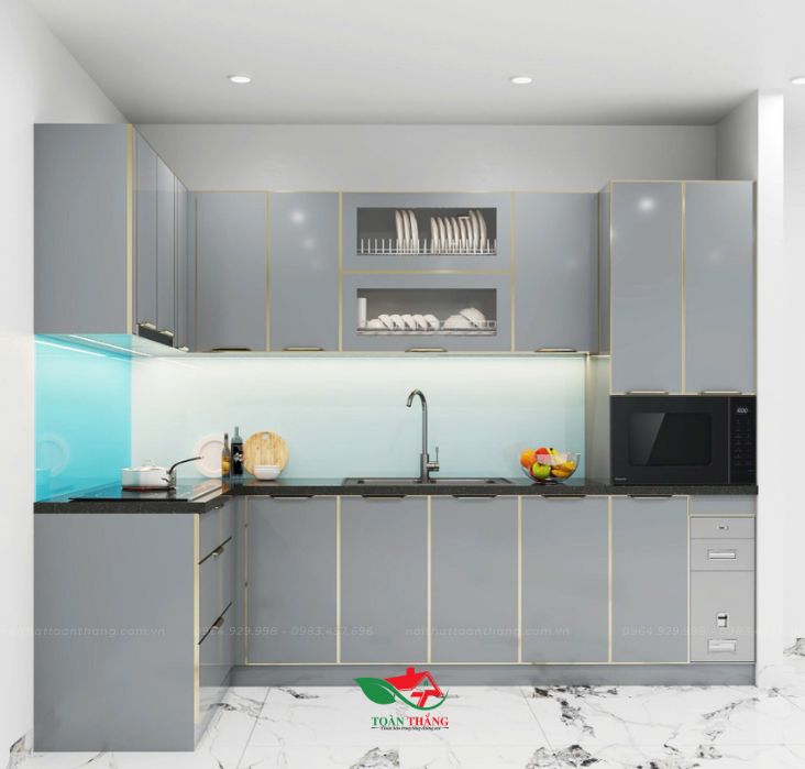 tủ bếp inox cánh kính