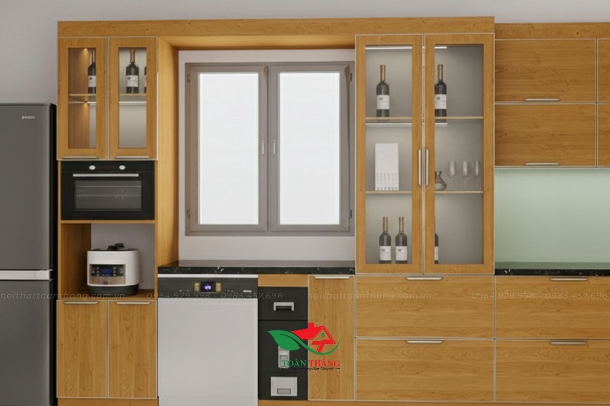 tủ bếp inox cánh kính