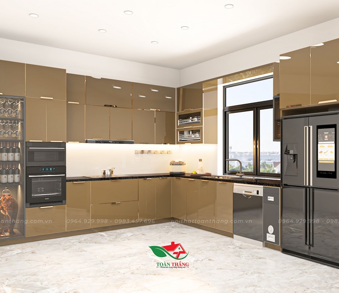 tủ bếp inox cánh kính
