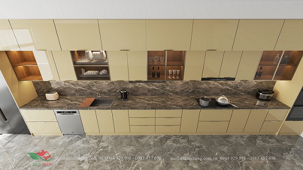 tủ bếp innox cánh kính