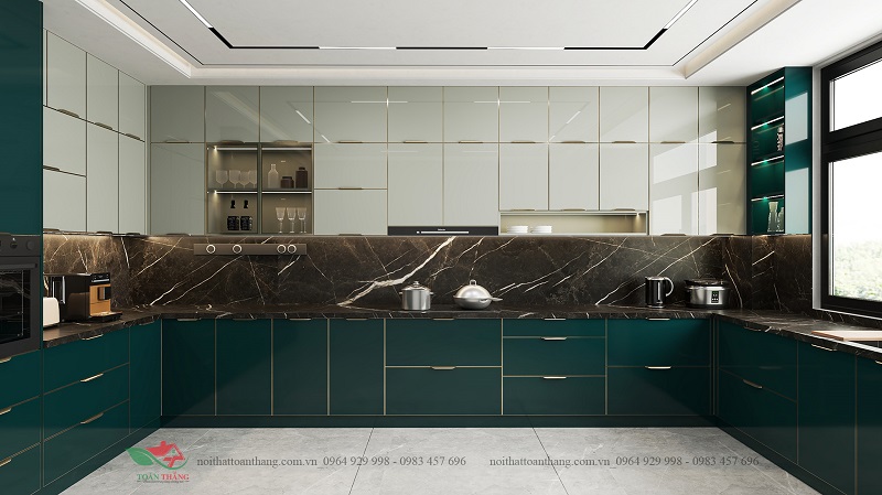 tủ bếp inox cánh kính