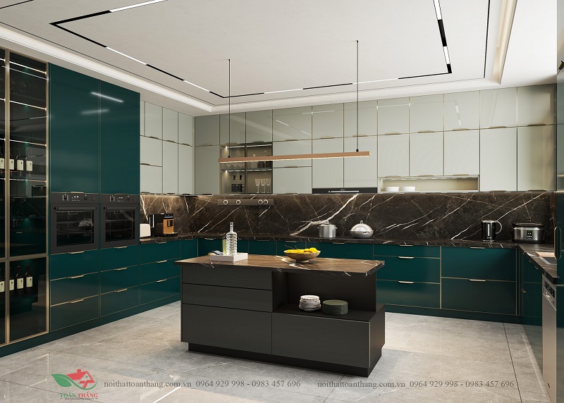 tủ bếp inox cánh kính