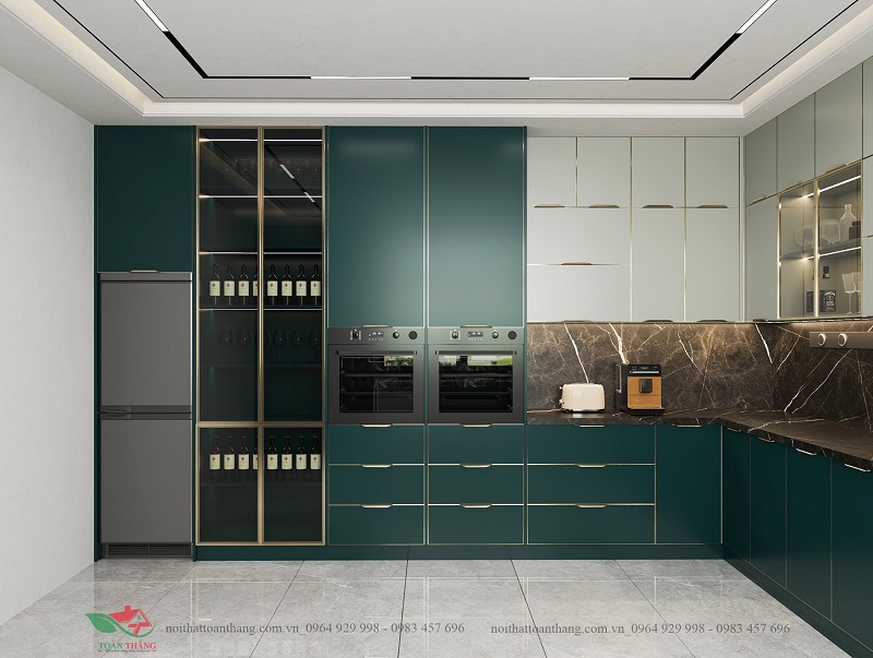 tủ bếp inox cánh kính