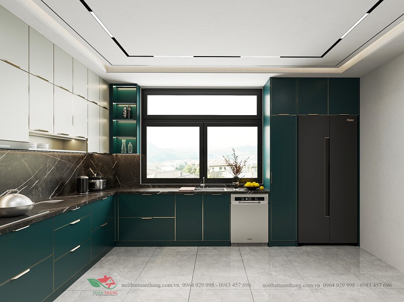 tủ bếp inox cánh kính