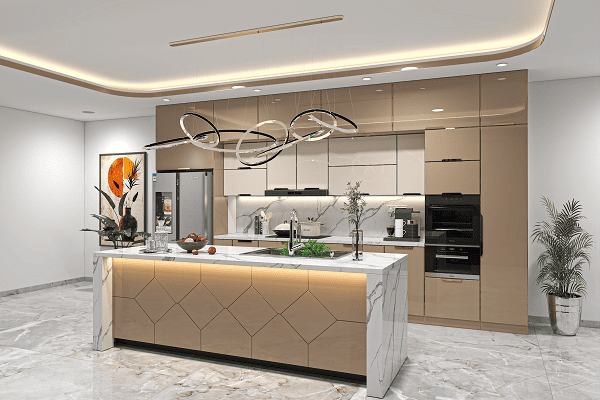 tủ bếp inox cánh kính