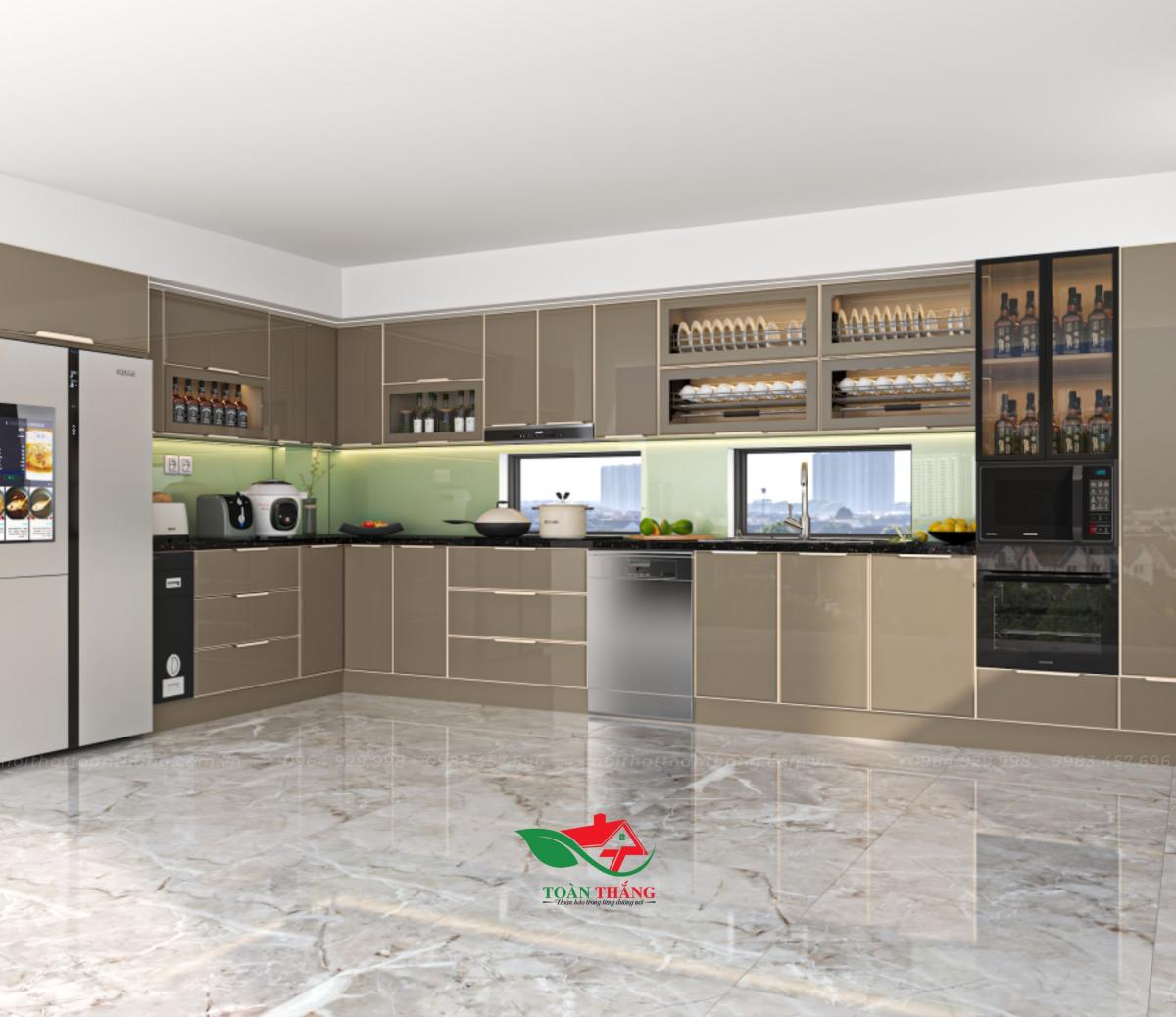 tủ bếp inox cánh kính 