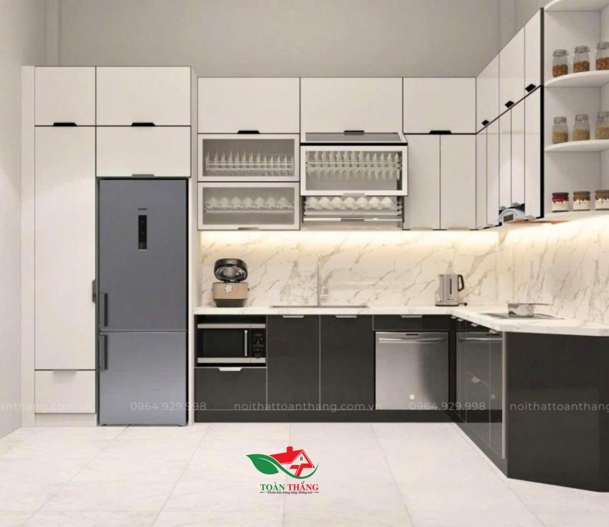 tủ bếp inox cánh kính