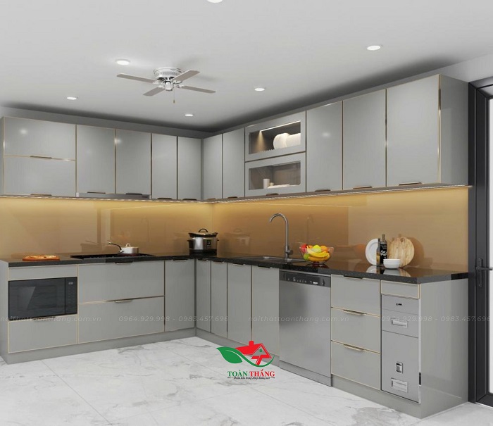 tủ bếp inox cánh kính