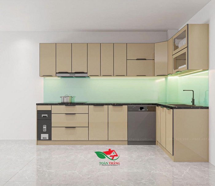 tủ bếp inox cánh kính