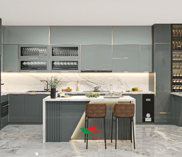 tủ bếp inox cánh kính