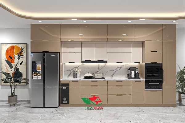tủ bếp inox cánh kính