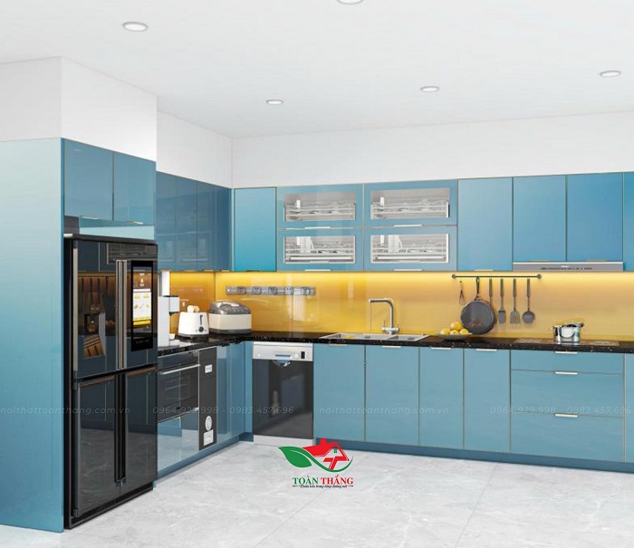 tủ bếp inox cánh kính