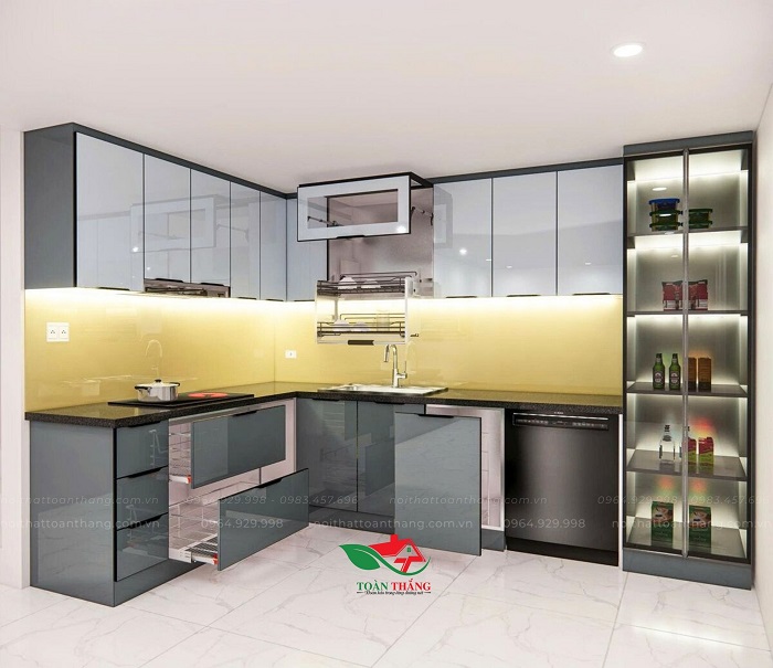 tủ bếp inox cánh kính