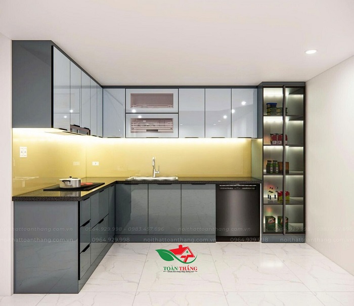 tủ bếp inox cánh kính