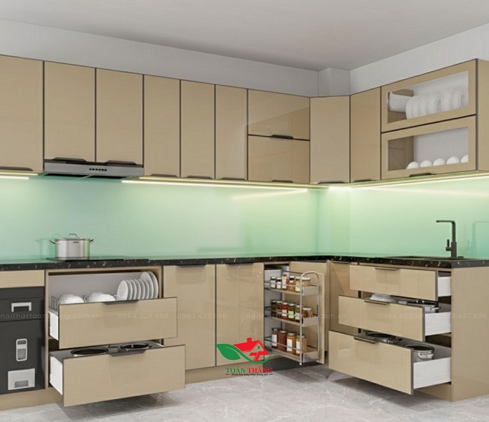 tủ bếp inox cánh kính