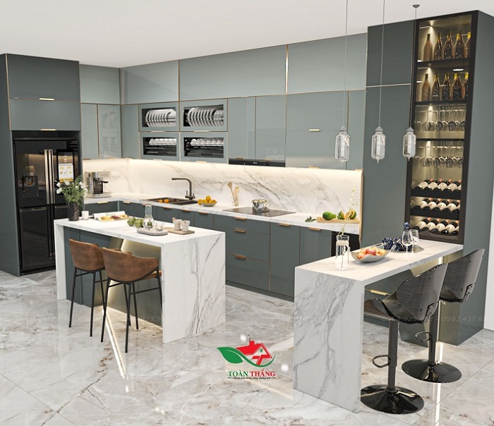 tủ bếp inox cánh kính