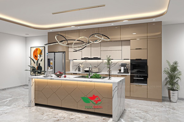 tủ bếp inox cánh kính