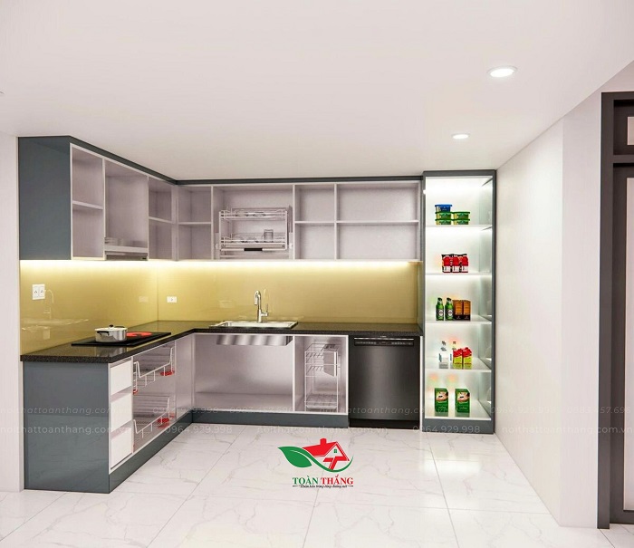 tủ bếp inox cánh kính