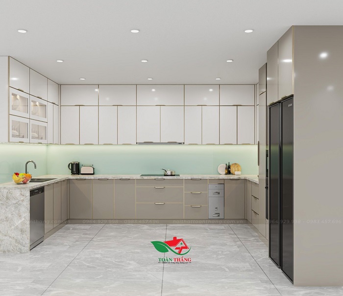 tủ bếp inox cánh kính