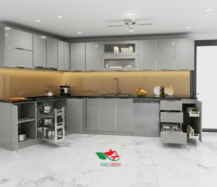 tủ bếp inox cánh kính