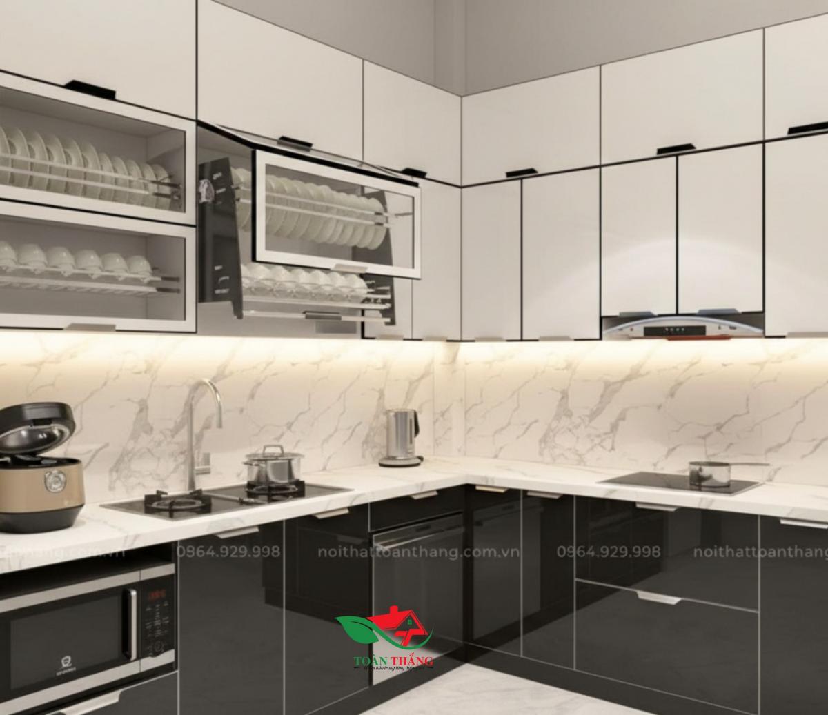 tủ bếp inox cánh kính