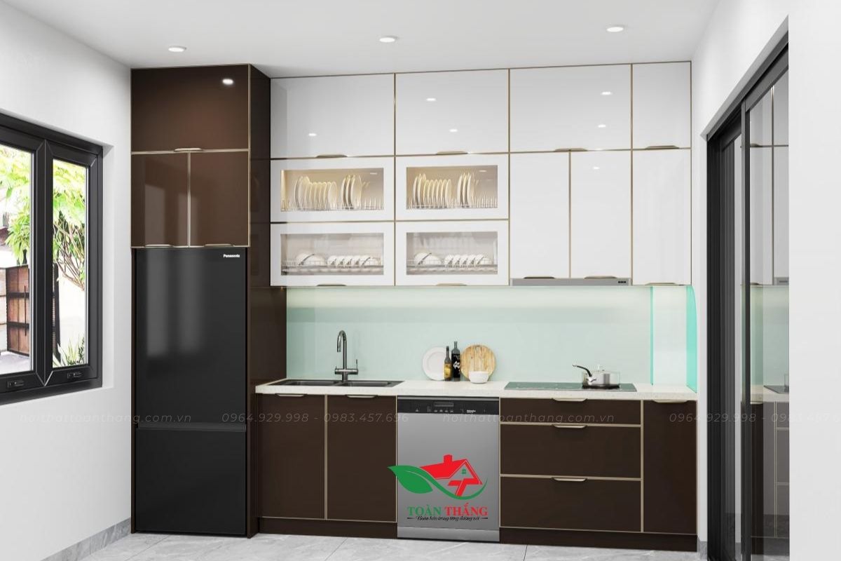 tủ bếp inox cánh kính